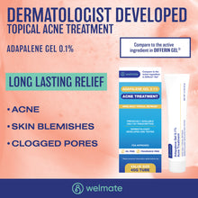 WELMATE Adapalene Gel 0.1% - Acne Treatment - Skin Care - Oil & Fragrance Free - Dermatologist Tested & FDA Approved - 1.6oz / 45g