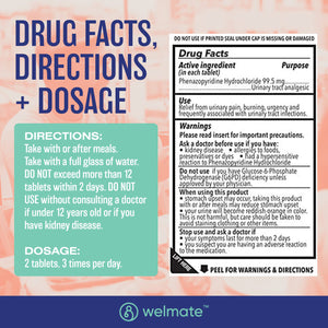 WELMATE Pain Relief - Phenazopyridine 99.5mg, 36 Tablets (Generic AZO)