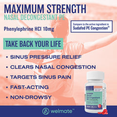 WELMATE Cough & Cold - Phenylephrine 10mg, 200 Tablets (Generic Sudafed)