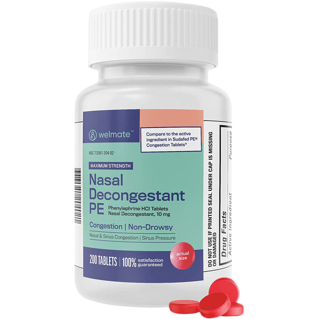 WELMATE Cough & Cold - Phenylephrine 10mg, 200 Tablets (Generic Sudafed)