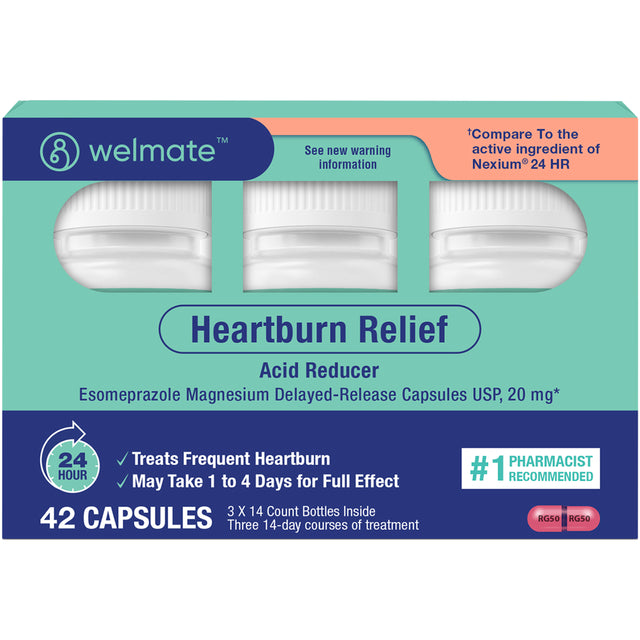 WELMATE Acid Reducer - Esomeprazole 20mg, 42 Capsules (Generic Nexium)
