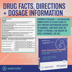 WELMATE Diarrhea Relief - Loperamide 2mg, 24 Caplets (Generic Imodium)