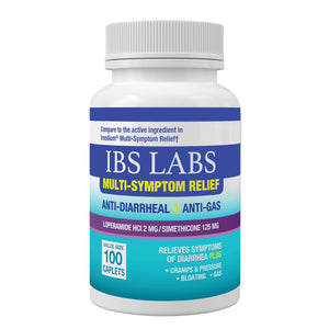 IBS Labs Multi-Symptom Relief Caplets with Loperamide Hydrochloride & Simethicone, Anti-Diarrheal & Anti-Gas Medicine for Diarrhea, Bloating, Cramps & Pressure, 100 ct.