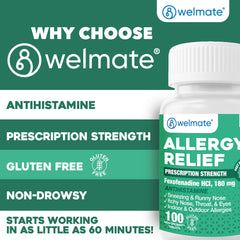 WELMATE Allergy Relief - Fexofenadine 180mg, 100 Tablets (Generic Allegra)