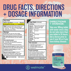 WELMATE Allergy Relief - Fexofenadine 180mg, 40 Tablets (Generic Allegra)