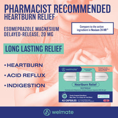 WELMATE Acid Reducer - Esomeprazole 20mg, 42 Capsules (Generic Nexium)