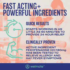WELMATE Allergy Relief - Fexofenadine 180mg, 40 Tablets (Generic Allegra)