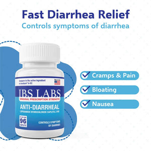 IBS LABS Diarrhea Relief, Loperamide 2mg - 96 Caplets (Generic Imodium)