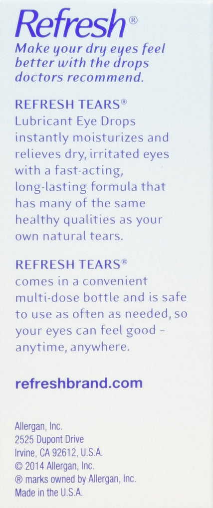 REFRESH TEARS Lubricant Eye Drops, 4 x .5 fl oz and 1 x .17 fl oz. Wellspring Meds REFRESH TEARS Lubricant Eye Drops, 4 x .5 fl oz and 1 x .17 fl oz. Wellspring Meds