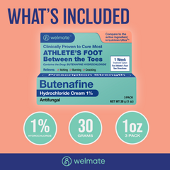 WELMATE Antifungal - 1% Butenafine Cream, 1oz (Generic Lotrimin) (Pack of 3)