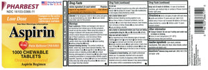 PHARBEST Pain Relief - Aspirin 81mg, 1000 Chewable Tablets (Generic Bayer)