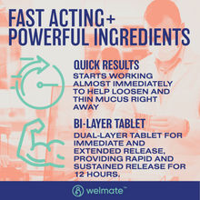 WELMATE Cough & Cold - Maximum Strength Mucus DM, 100 Tablets (Generic Mucinex DM)