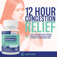 WELMATE Cough & Cold - Guaifenesin 1200mg, 100 Tablets (Generic Mucinex)