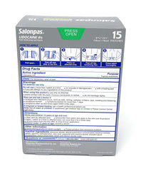 SALONPAS Pain Relief - Lidocaine 4%, 15 Gel Patches