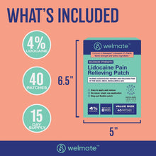 WELMATE | 4% Lidocaine Numbing Patch | Maximum Strength | for Aches, Pains, Back, Neck, Shoulder, Muscle Soreness, & Joint Pain | Arthritis | Topical Analgesic | Unscented Lidocaine Patch | 40 Count