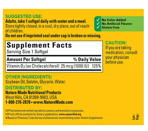NATURE MADE Supplements & Health - Vitamin D3 1000 IU (25mcg), 2 x 300 Softgels