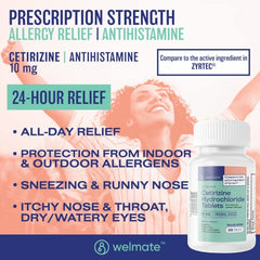 WELMATE Allergy Relief - Cetirizine 10 mg, 500 Tablets (Generic Zyrtec)