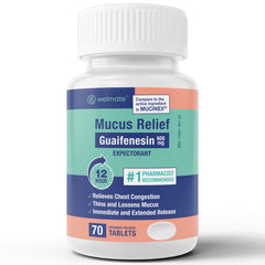 WELMATE Cough & Cold - Guaifenesin 600mg, 70 Tablets (Generic Mucinex)