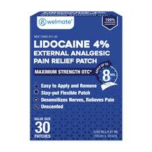 WELMATE Pain Relief - 4% Lidocaine Patch, 30 Patches (Generic Salonpas)