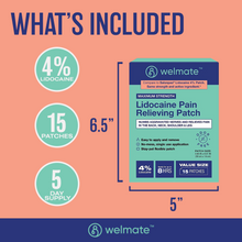 WELMATE Pain Relief - 4% Lidocaine Patch, 15 Patches (Generic Salonpas)