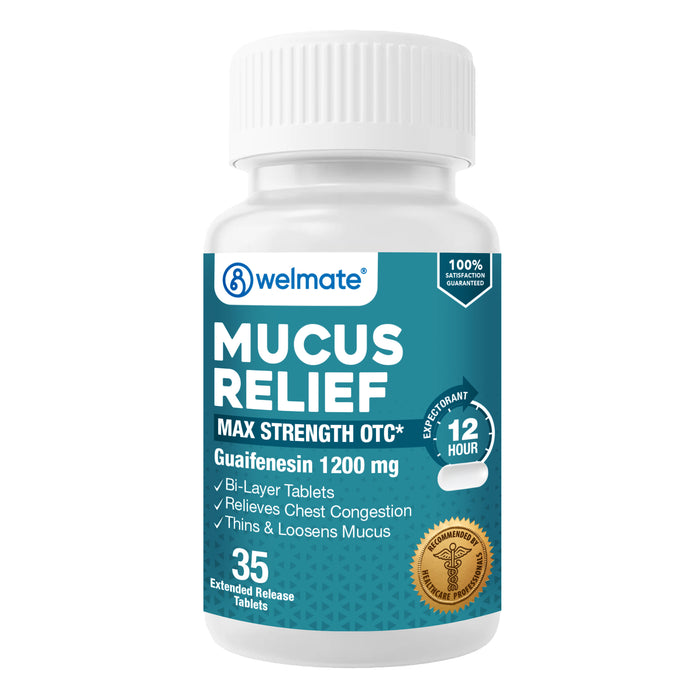 WELMATE Cough & Cold - Guaifenesin 1200mg , 35 Tablets (Generic Mucinex)