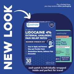 WELMATE Pain Relief - 4% Lidocaine Patch, 30 Patches (Generic Salonpas)