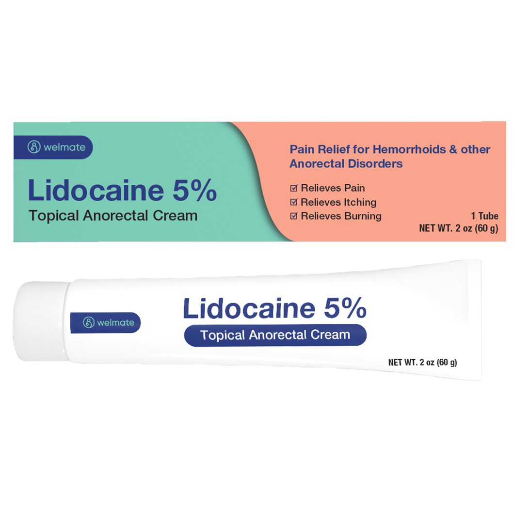 WELMATE 5% Lidocaine Numbing Cream Maximum Strength, Topical Anesthetic, Aches, Back Pain, Itching, Soreness, Burning, & Bruises, Unscented, Child Resistant Packaging 2 Oz (60 g)