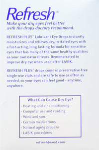 Refresh Plus Lubricant Eye Drops Long Lasting Relief Plus Protection for Mild To Moderate Dry Eye - 100 Single Use Vials