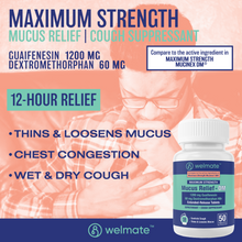 WELMATE Cough & Cold, Maximum Strength Mucus DM - 50 Tablets (Generic Mucinex DM)