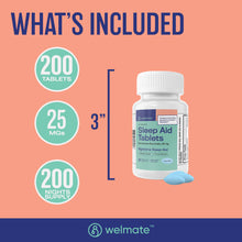 WELMATE Sleep Aid - Doxylamine Succinate 25mg, 200 Tablets (Generic Unisom)
