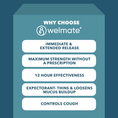 WELMATE Cough & Cold - Maximum Strength Mucus DM, 98 Tablets (Generic Mucinex DM)