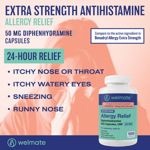 WELMATE Allergy Relief | Diphenhydramine 50 mg | 1000 Count Capsules | Antihistamine | Child Resistant Packaging