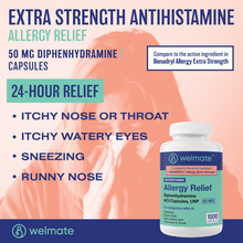 WELMATE Allergy Relief & Sleep Aid - Diphenhydramine 50mg, 1000 Capsules (Generic Benadryl)