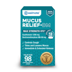 WELMATE Cough & Cold - Maximum Strength Mucus DM, 98 Tablets (Generic Mucinex DM)
