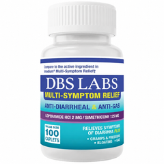 DBS Labs Anti-Diarrheal & Anti-Gas - Loperamide 2mg & Simethicone 125mg, 100 Caplets (Generic Immodium Multi Symptom Relief)