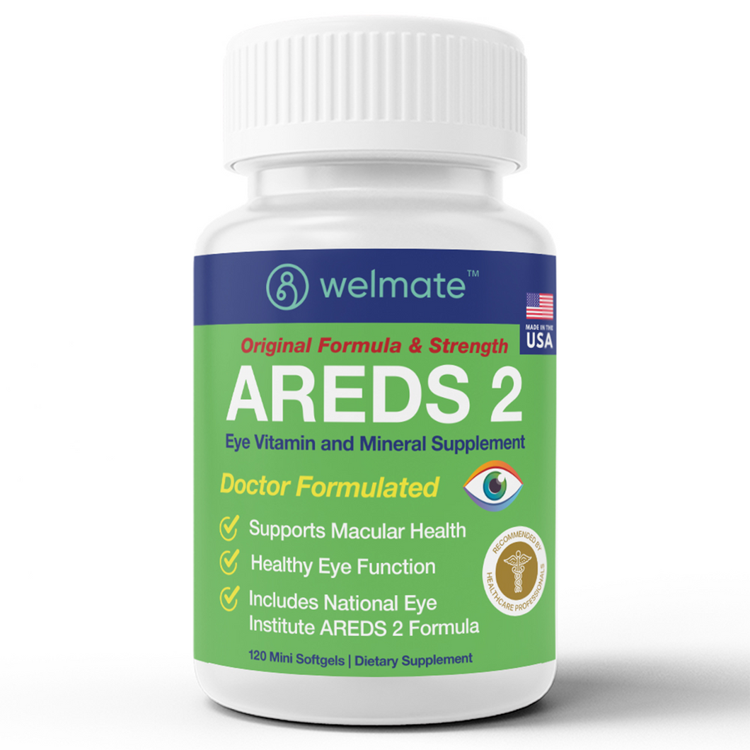 WELMATE - AREDS 2 (60 Servings) - Eye Vitamin and Mineral Supplement - Vitamin C, Zinc, Lutein - Macular Health - Doctor Formulated & Clinically Tested - Eye Care- Gluten Free - 120 Mini Softgels