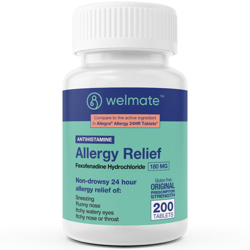 WELMATE Allergy Relief | Fexofenadine HCl 180 mg Non-Drowsy Antihistamine | 200 Count Tablets