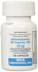 SDA LABS Allergy Relief - Diphenhydramine 25mg, 100 Capsules (Generic Benadryl)