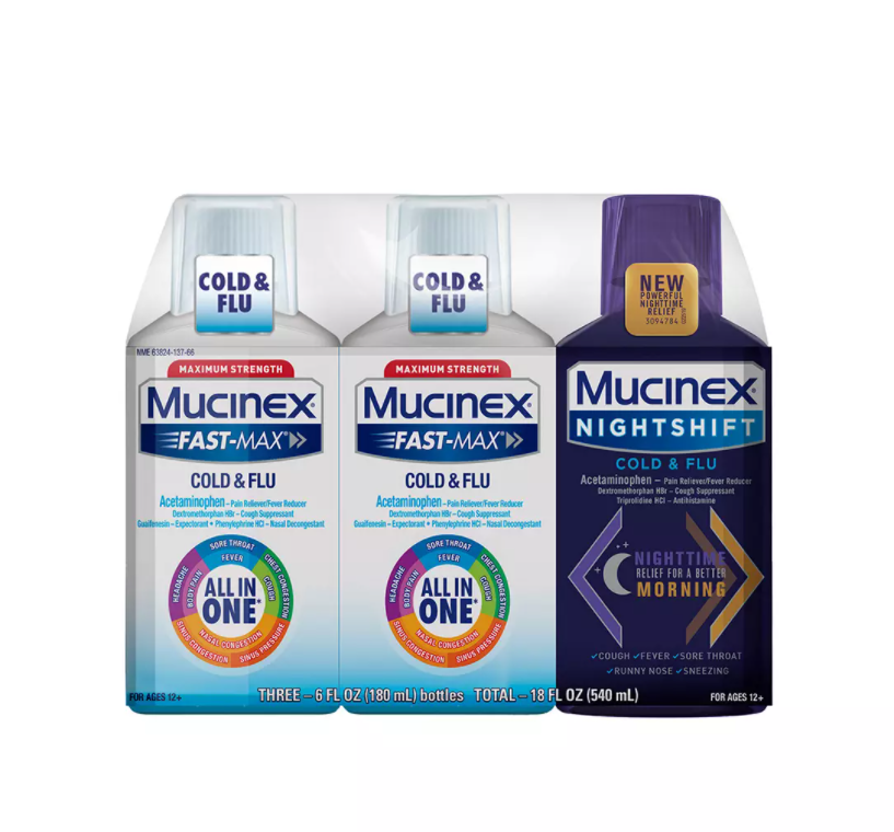 Mucinex Fast-Max Cold & Flu with Mucinex Night Shift Liquid Cold & Flu 3-Pack