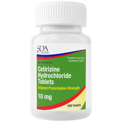 SDA LABS Allergy Relief - Cetirizine 10mg, 500 Tablets (Generic Zyrtec)