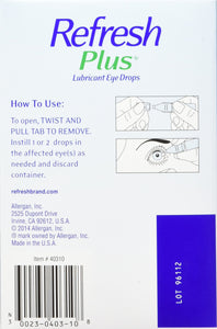 Refresh Plus Lubricant Eye Drops Long Lasting Relief Plus Protection for Mild To Moderate Dry Eye - 100 Single Use Vials