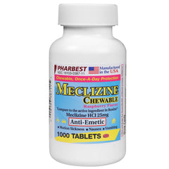 PHARBEST Nausea Relief - Meclizine 25mg, 1000 Chewable Tablets (Generic Bonine)