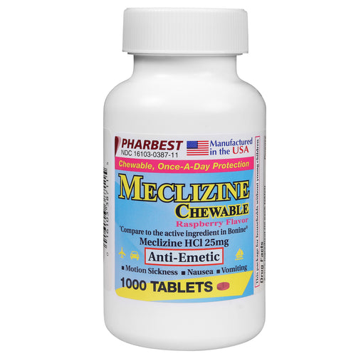 Meclizine 25 mg 1000 Count Chewable Tablets