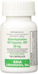 SDA LABS Allergy Relief - Diphenhydramine  50mg, 100 Capsules (Generic Benadryl) (Pack of 2)