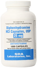 SDA Laboratories Diphenhydramine Capsules, 25mg, 1000 Count