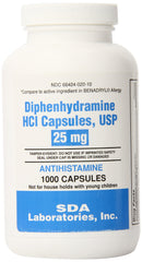 SDA LABS Allergy Relief - Diphenhydramine 25mg, 1000 Capsules (Generic Benadryl)