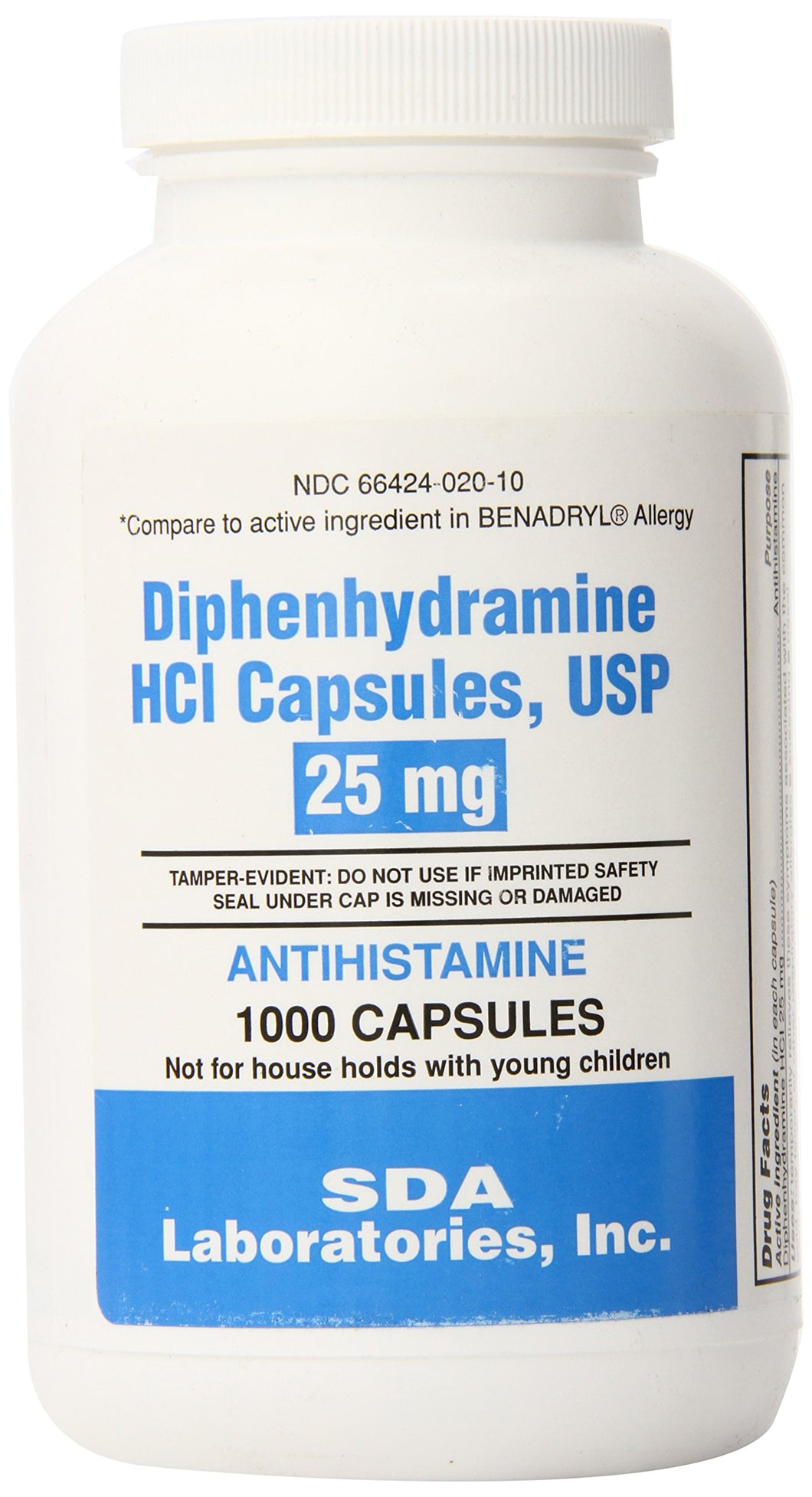 SDA Laboratories Diphenhydramine Capsules, 25mg, 1000 Count