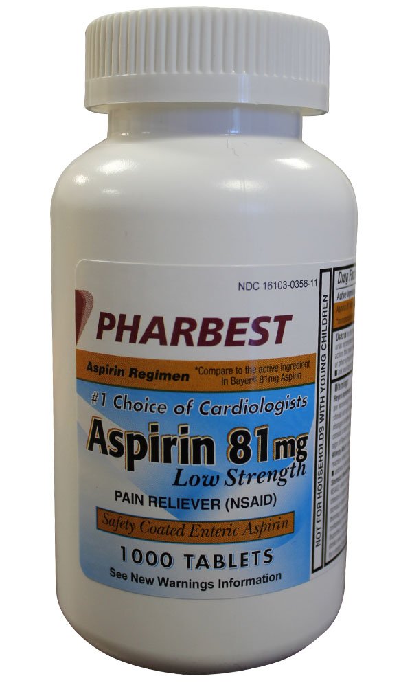 PHARBEST Aspirin 81mg - 1000 Tablets PAIN REDUCER