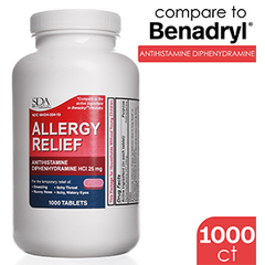 SDA Labs Allergy Relief - Diphenhydramine 25mg, 1000 Tablets (Generic Benadryl)