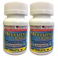 PHARBEST Nausea Relief - Meclizine 25mg, 100 Chewable Tablets (Generic Bonine) (Pack of 2)